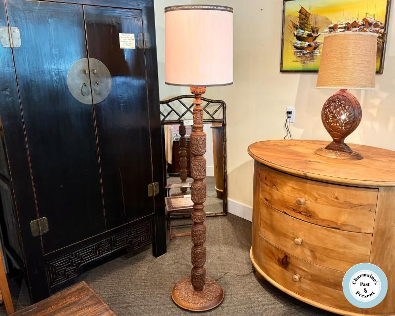 BEAUTIFUL TEAK CARVED FLOOR LAMP FROM INDIA...$449.00