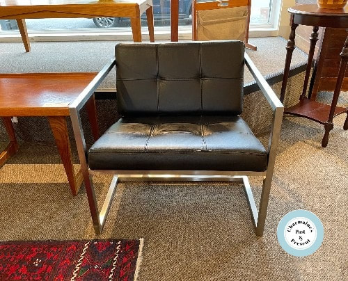 "GUS* MODERN" STAINLESS STEEL + LEATHER DELANO CHAIR (TWO AVAILABLE, SOLD SEPARATELY)...$799.00
