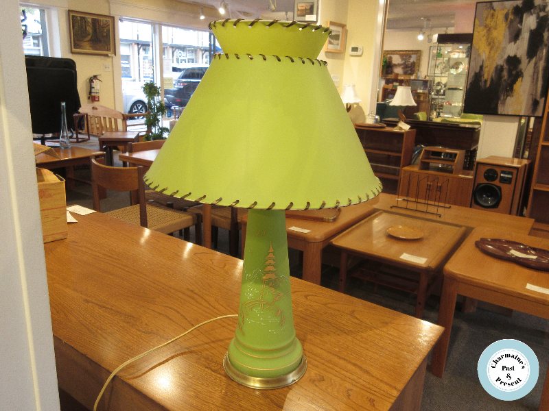 FANTASTIC VINTAGE GREEN LAMP WITH ORIGINAL SHADE...$199.00.