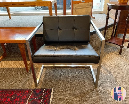 OUTSTANDING "GUS* MODERN" STAINLESS STEEL + LEATHER DELANO CHAIR (TWO AVAILABLE, SOLD SEPARATELY)...$999.00