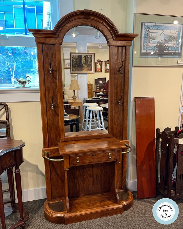 BEAUTIFUL VINTAGE OAK HALL STAND WITH UMBRELLA STANDS...$499.00