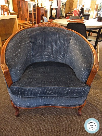 BEAUTIFUL AND VERY COMFY VINTAGE BLUE VELVET TUB CHAIR...$449.00