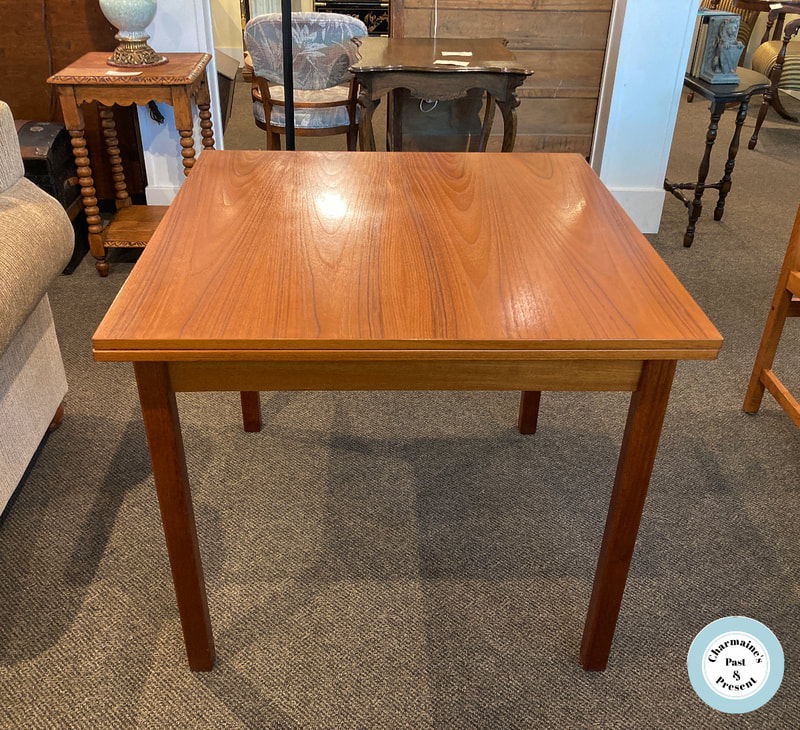 DARLING MID-CENTURY MODERN TEAK SQUARE TABLE WITH 2 DRAW LEAVES...$949.00