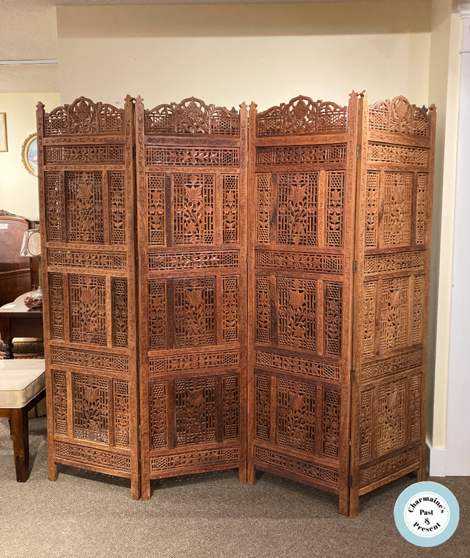 MAGNIFICENT 4 PANEL TEAK SCREEN WITH CARVED FLOWERS...$849.00