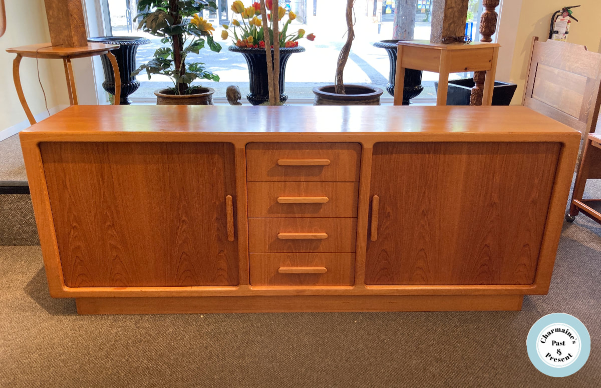 OUTSTANDING DANISH MODERN TEAK CREDENZA WITH TAMBOUR DOORS BY JOHANNES ANDERSON FOR SILKEBORG...$2000.00