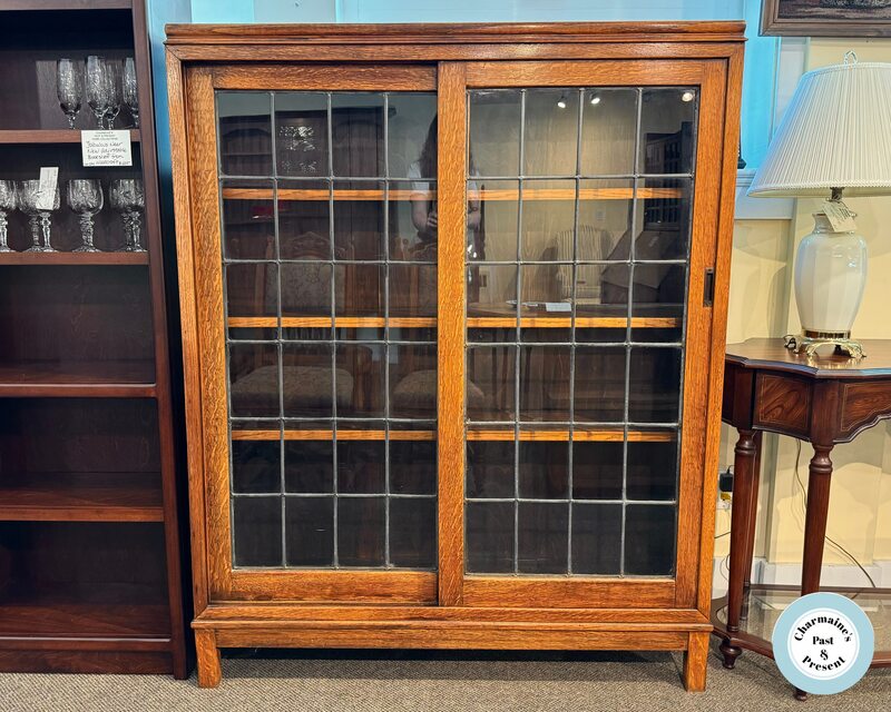SPECTACULAR AND RARE ANTIQUE OAK BOOKCASE WITH LEADED GLASS SLIDING DOORS...$2000.00
