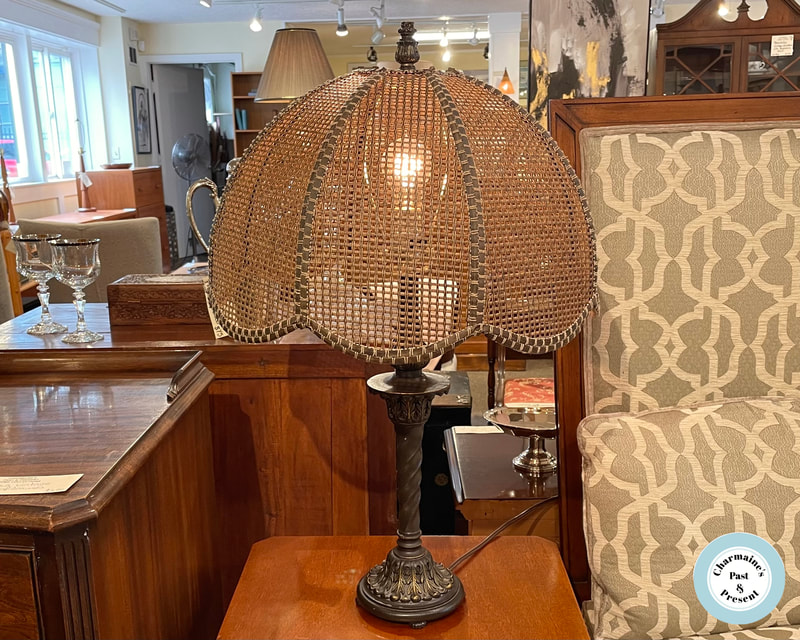 CHARMING VINTAGE LAMP WITH WICKER SHADE...$99.00
